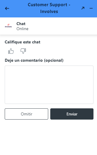 Pantalla de calificación del chat