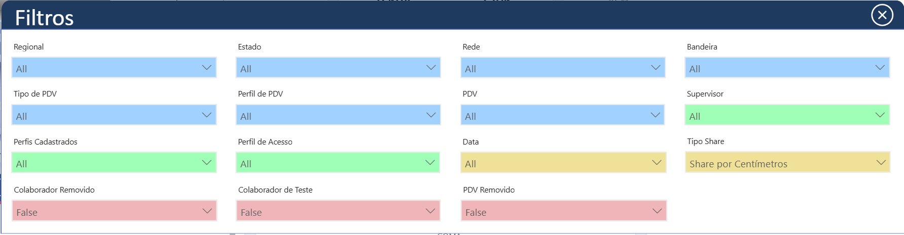 Janela de filtros adicionais (popup)